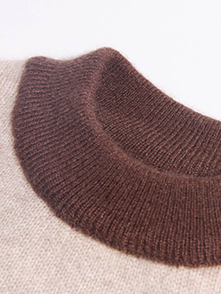 Kids Beige Brown Animal Pattern Cashmere Sweater